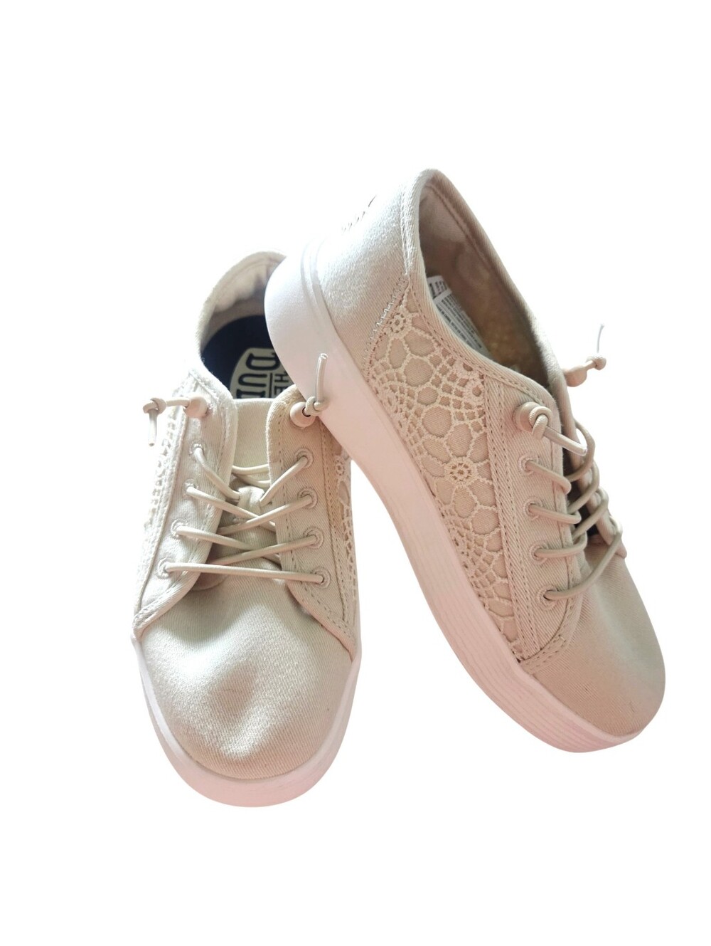 HEY DUDE  Casual Lace-Panel Cream Sneakers NWOT